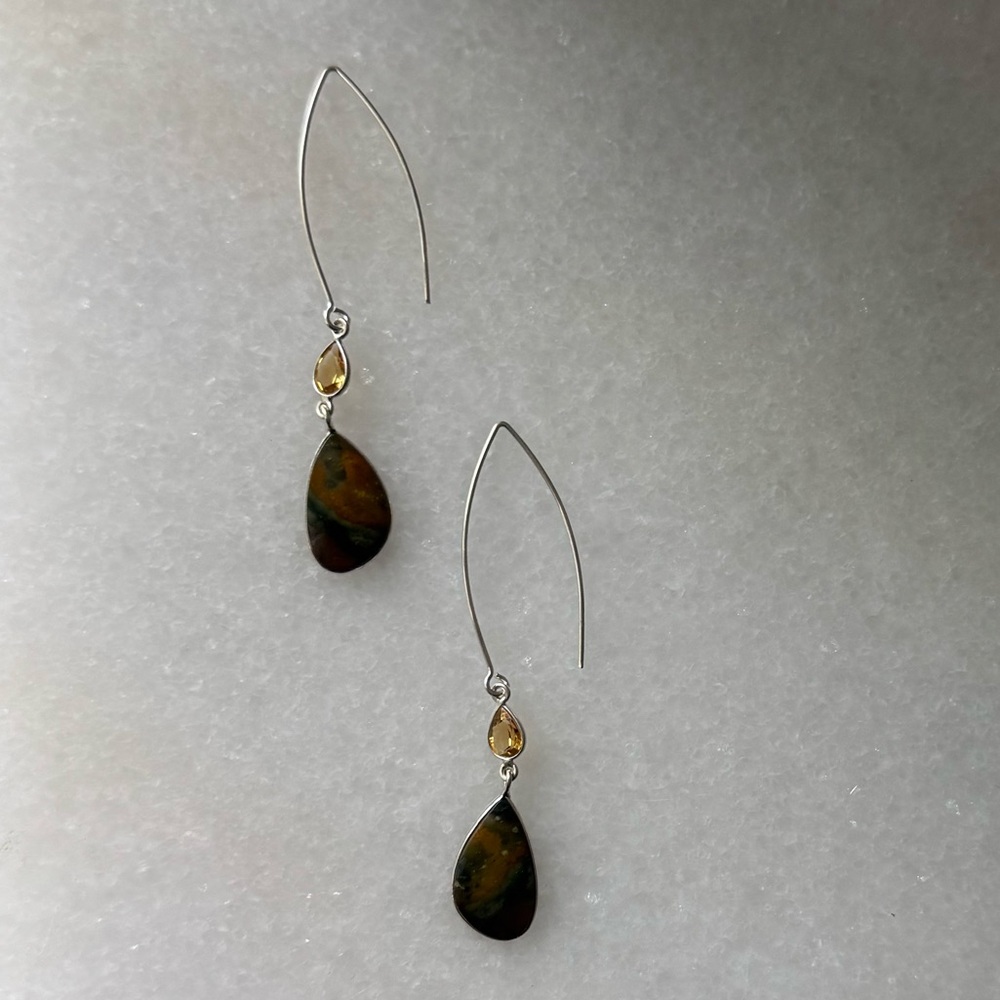 NWOT Tuckernuck Jungle Soirée Earrings, Citrine, Purple Cow Agate